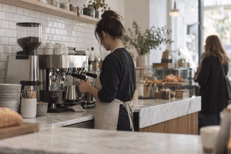 Barista making coffee at a Market Coffee counter